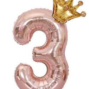 Rose Gold Number 3 Balloon with Crown